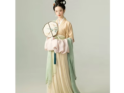 Woman In Traditional Hanfu Holding Round Fan With Classic Hairstyle And Ornaments 3d model