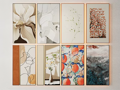 Diverse Decorative Paintings Featuring Flower Abstract Nature Themes For Wall Art 3d model