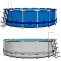 Round Swimming Pool with Blue and White Design Metal Frame Structure and Ladder Feature