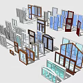 Various Styles Of Doors And Windows With Wooden Frames And Glass Panels