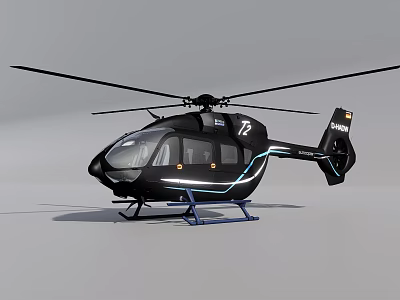 Sleek Black Helicopter With Modern Design Blue Accent Lights Number 72 3d model