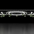 Exhibition Hall Ceiling Design With Metal Framework Circular Lighting And Display Panels