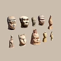 Traditional Handcrafted Tribal Sculpture Carvings With Human Heads And Figurines