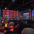 Modern Bar Interior Design With Red Leather Seats Bar Counter And Lighting Decor