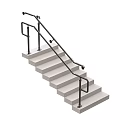 Modern Black Metal Railings With Handrails On Both Sides Of Concrete Staircase