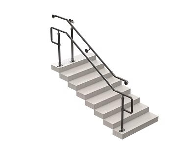 Modern Black Metal Railings With Handrails On Both Sides Of Concrete Staircase 3d model