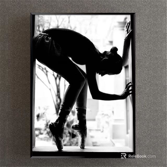 Person Silhouette by Window Bending Leaning on Frame with Tree Background in Black and White 3d model 