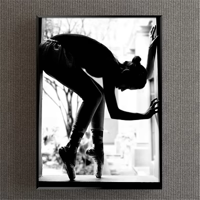 Person Silhouette by Window Bending Leaning on Frame with Tree Background in Black and White 3d model