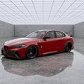 Red Sports Sedan With Rear Spoiler And Large Wheels In Indoor Studio