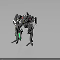 Futuristic Biomechanical Character With Gray Armor Green Glowing Accents And Robotic Limbs