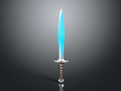 Shiny Blue Blade Sword With Spiral Hilt On Dark Background 3d model