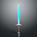 Shiny Blue Blade Sword With Spiral Hilt On Dark Background