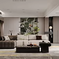 Modern Living Dining Room Interior With TV Wall Cabinets Accent Chair Coffee Table Green Plant