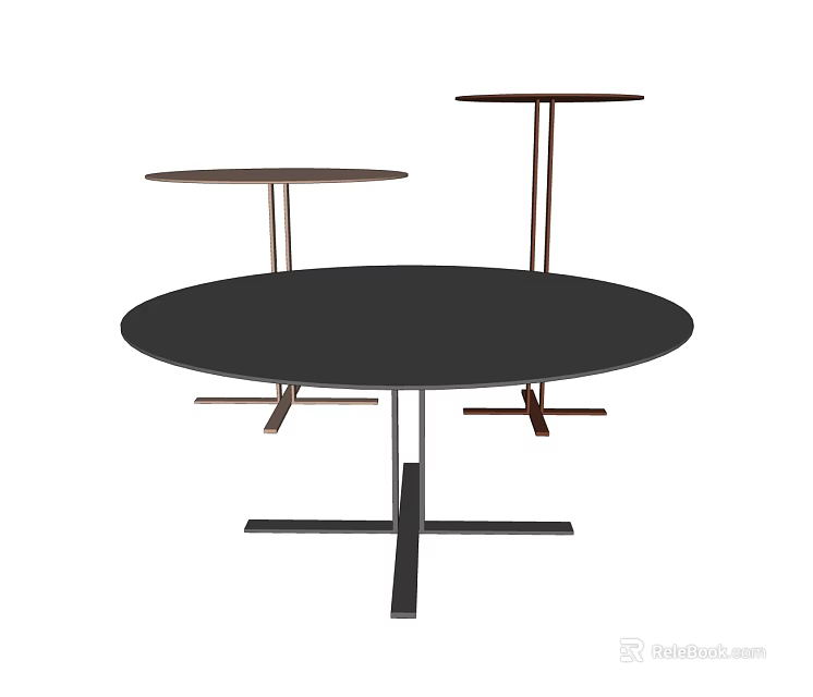 Modern Minimalist Round Coffee Tables With Three Different Heights And Metal Frame Design 3d model 