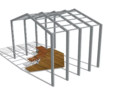 Modern Pergola Steel Frame Structure With Open Design And Wooden Deck 3d model