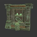 Carved Stone Sculpture with Decorative Niche and Ornate Vessel on Base