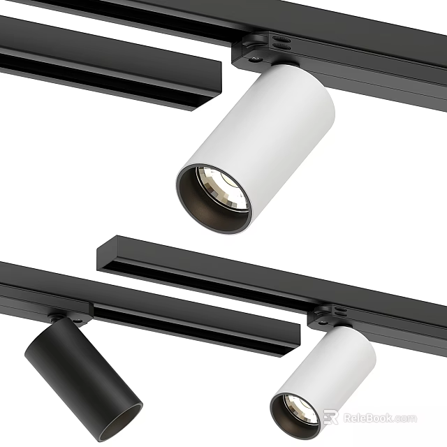Modern Track Mounted Downlights And Spotlights With Black And White Design 3d model 