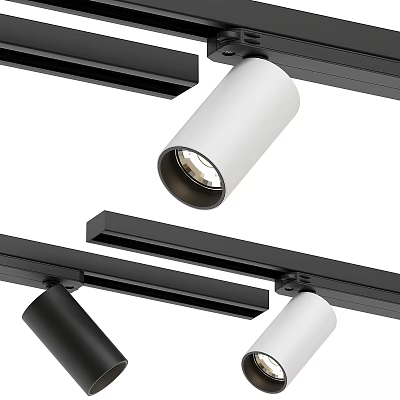 Modern Track Mounted Downlights And Spotlights With Black And White Design 3d model