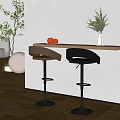 Modern Bar Counter Design With Stylish Bar Stools Wooden Top And Decorative Plants