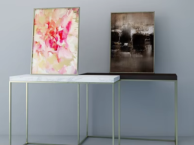 Elegant Modern Console Table With Metal Frame Marble Top And Abstract Paintings 3d model
