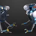 Futuristic Blue Round Water Vehicle With Mechanical Arms And Propulsion System