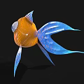 3D Orange Aquatic Fish With Blue Fins Tail And Big Round Eyes