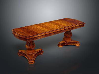 Classic Design Solid Wood Table With Carved Legs And Smooth Top 3d model