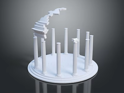 Elegant Classical White Columns Arranged On Circular Base With Stepped Top Structure 3d model