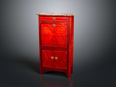 Red Wooden Cabinet With Marble Top Drawer And Golden Handles 3d model