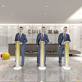 Grand Celebration Scene With Three Men In Suits CUIJI Sign Illuminated Pillars Balloons And Confetti