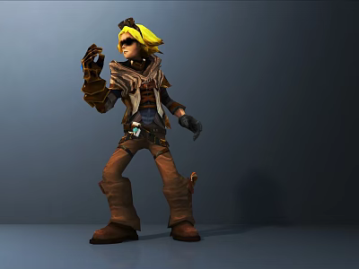 Adventurous Game Movie Character With Blonde Hair Goggles And Brown Leather Outfit 3d model