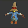 Cartoon Game Character With Straw Hat Yellow Eyes Blue Coat And Striped Pants