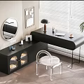 Modern Black Dressing Table With Acrylic Chair And Round Mirror 3d model