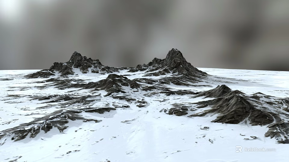 Snow Covered Mountain Garden Landscape With Rocky Peaks And Natural Scenery 3d model 