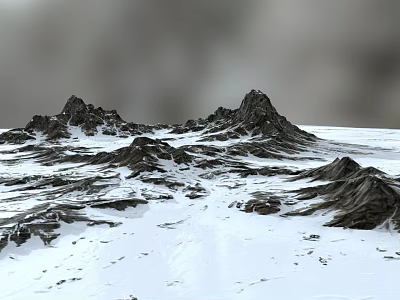 Snow Covered Mountain Garden Landscape With Rocky Peaks And Natural Scenery 3d model