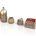 Vintage Metal Bottle Woven Basket Wooden Barrel And Crate With Strawberries