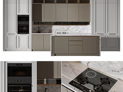 Modern Kitchen With Integrated Cabinet Design Marble Countertop Oven And Gas Stove 3d model