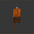 Vintage Orange Television With Antenna And Green Screen On Wooden Table