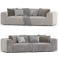 Comfortable Gray Two Seater Sofa With Multiple Pillows And Draped Throw Blanket 3d model