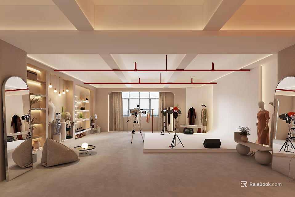 Modern Public Office Space Interior With Open Layout Workstations And Decorative Lighting 3d model