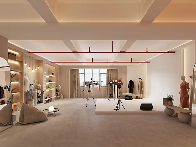 Modern Public Office Space Interior With Open Layout Workstations And Decorative Lighting 3d model