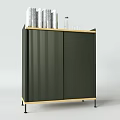 Black Sideboard With Vertical Slat Doors Books Glass Bottle On Top Golden Frame Slim Legs