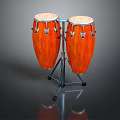 Pair of Orange Conga Drums On Metal Stand With Reflective Surface