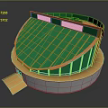 Modern 3D Circular Structure Model With Green Surface Orange Frame And White Base
