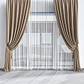 Elegant Brown Draped Curtains With White Sheer For Modern Window Decor 3d model