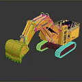 Yellow Tracked Utility Vehicle Excavator with Front Bucket and Cage Containing Black Items