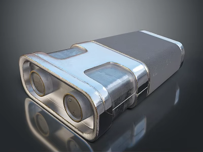 Metallic Rectangular Device With Dual Circular Components And Reflective Silver Surface 3d model