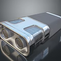 Metallic Rectangular Device With Dual Circular Components And Reflective Silver Surface
