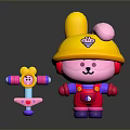 Cute Game Movie Cartoon Characters With Yellow Hat Pink Body Red Overalls And Purple Shoes