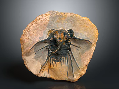Fossilized Ancient Creature With Preserved Organs And Hair Like Setae On Stone 3d model
